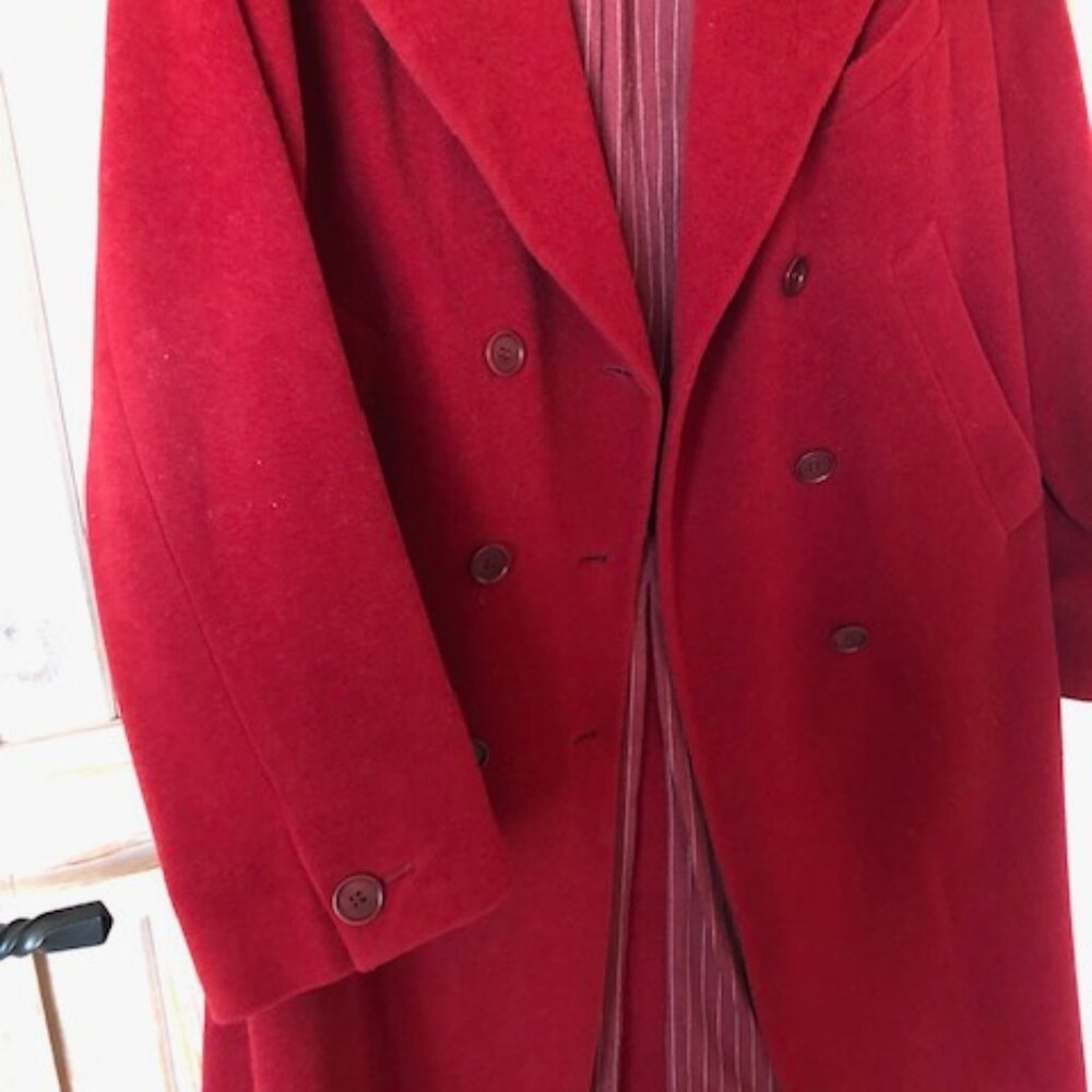 Archival ROMEO GIGLI Red Wool Double-Breasted Long Coat - Pinstripe Lining M/L - Picture 5 of 14